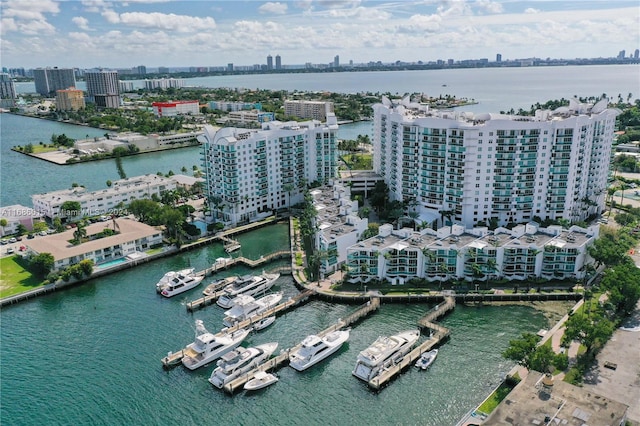 aerial view with a water view