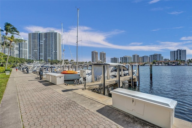 view of dock with a water view