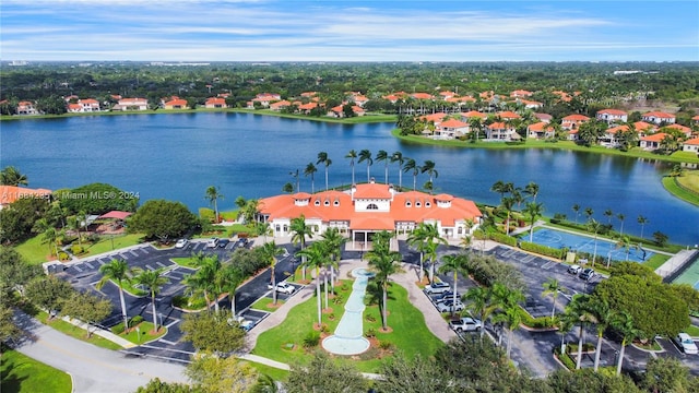 aerial view with a water view