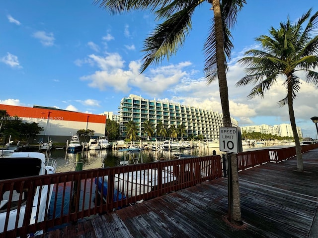 view of dock with a water view