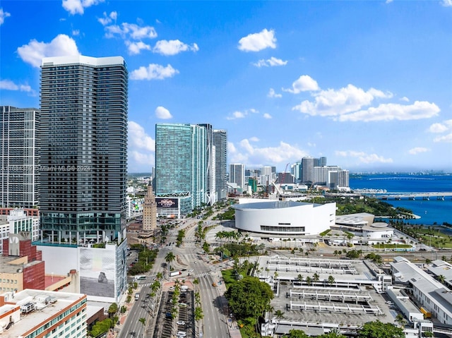 property's view of city featuring a water view