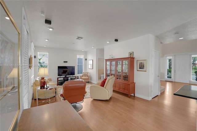 living room featuring light wood-type flooring