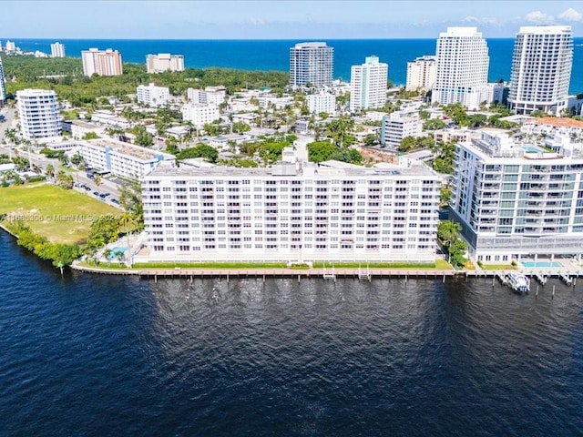 aerial view featuring a water view