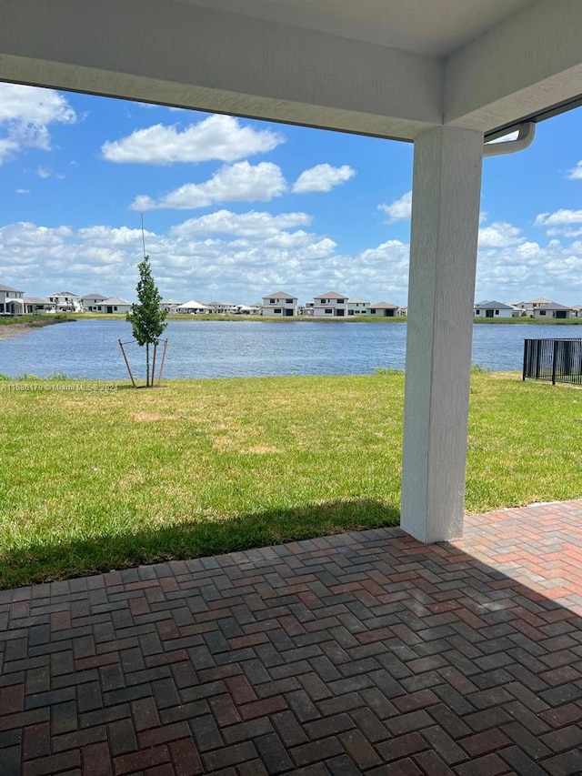 exterior space featuring a water view