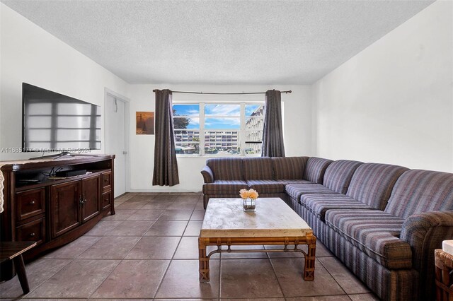 410 SE 2nd St Unit 220, Hallandale Beach, FL 33009 - tiled living room with a textured ceiling