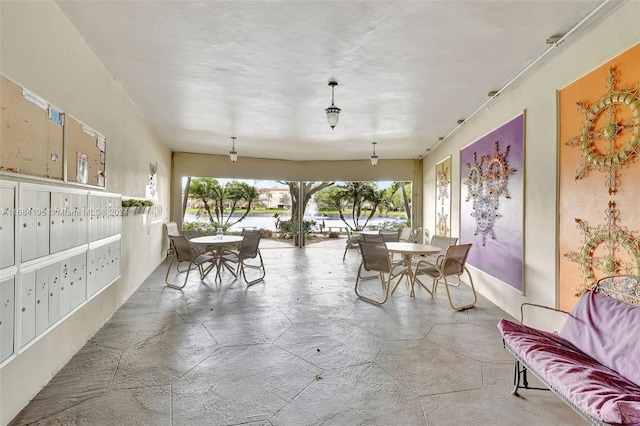 dining room with mail boxes