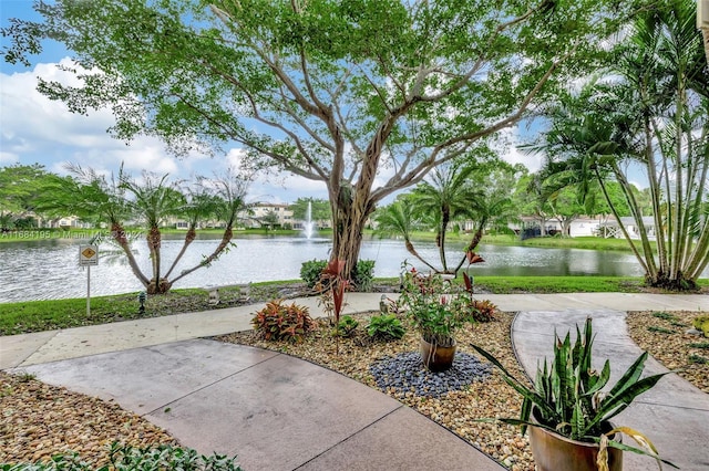 view of patio featuring a water view