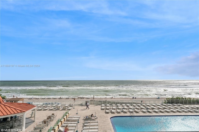 view of water feature featuring a beach view