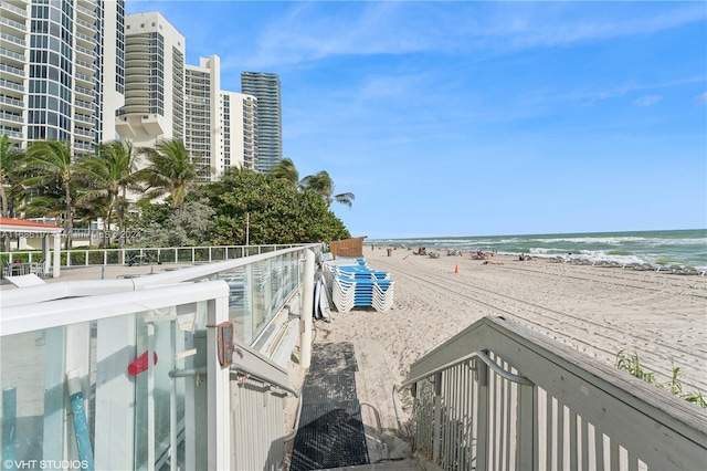 view of water feature with a view of the beach