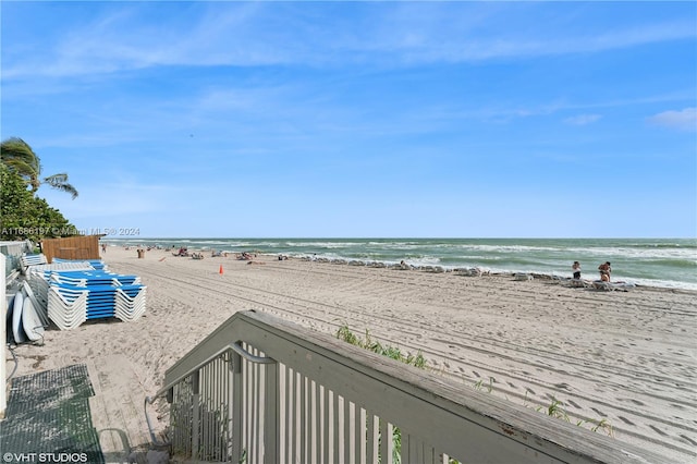 view of water feature with a view of the beach