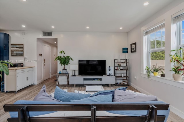 living room with light hardwood / wood-style flooring