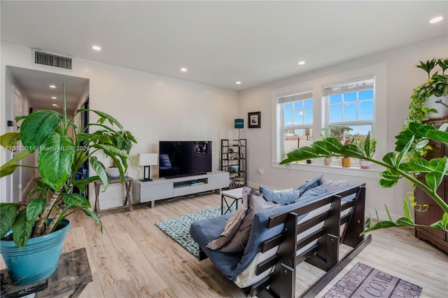 living room with light wood-type flooring