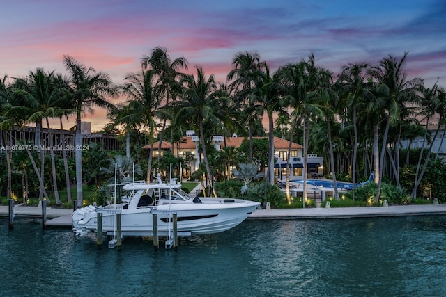 view of dock with a water view