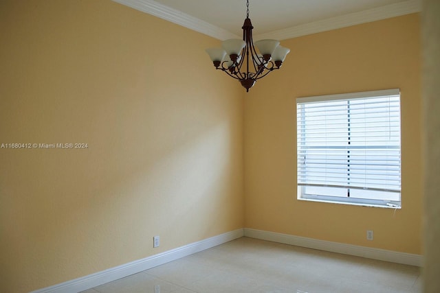 1380 Meadows Blvd, Weston, FL 33327 - empty room featuring a chandelier, plenty of natural light, and crown molding