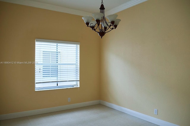 1380 Meadows Blvd, Weston, FL 33327 - spare room featuring a chandelier, ornamental molding, and light tile patterned floors