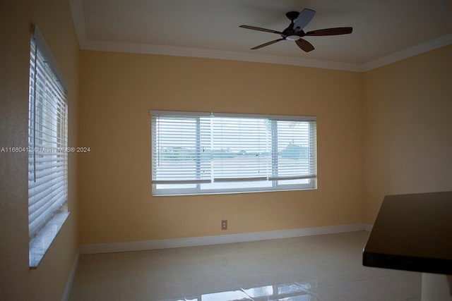 1380 Meadows Blvd, Weston, FL 33327 - spare room featuring ceiling fan, crown molding, and light tile patterned floors