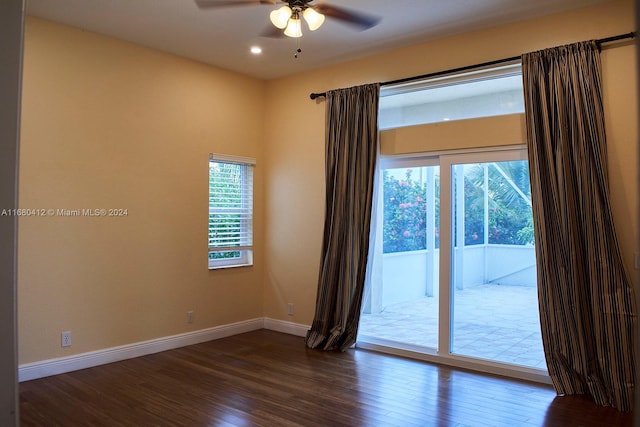 1380 Meadows Blvd, Weston, FL 33327 - empty room with plenty of natural light, a ceiling fan, dark wood-style flooring, and recessed lighting