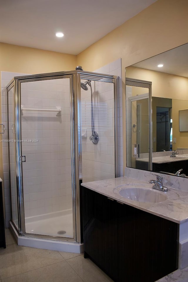 1380 Meadows Blvd, Weston, FL 33327 - full bath with a shower stall, vanity, tile patterned flooring, and recessed lighting