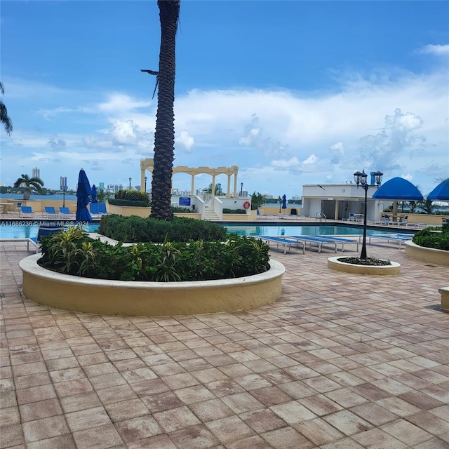 view of community featuring a patio area and a swimming pool