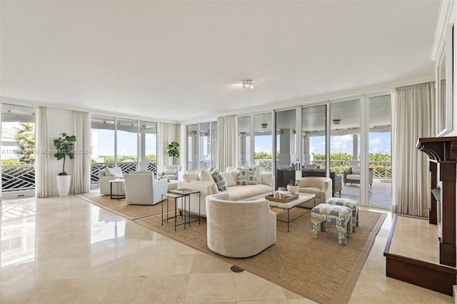 living room featuring expansive windows and plenty of natural light