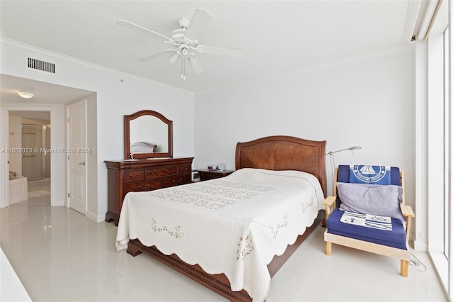 16699 Collins Ave Unit 2202, Sunny Isles Beach, FL 33160 - bedroom featuring crown molding, tile patterned flooring, a ceiling fan, and baseboards
