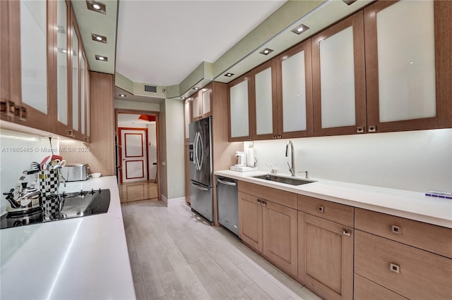 kitchen featuring light hardwood / wood-style flooring, appliances with stainless steel finishes, and sink