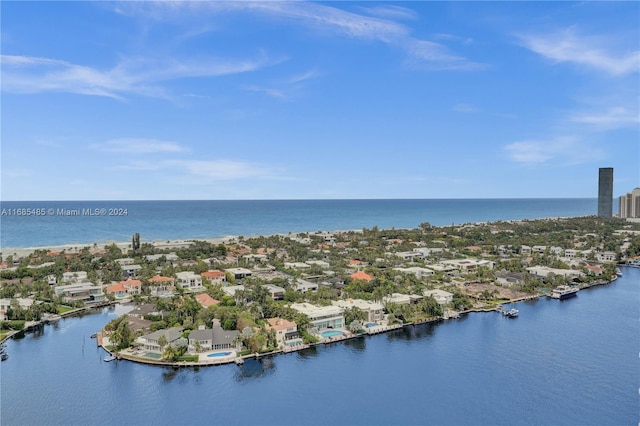 aerial view featuring a water view