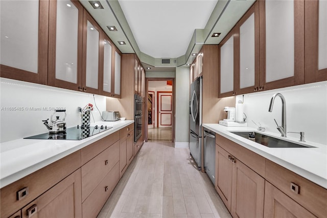 kitchen with sink, light hardwood / wood-style flooring, and stainless steel appliances