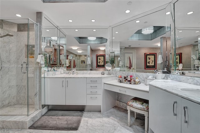 bathroom with vanity and walk in shower