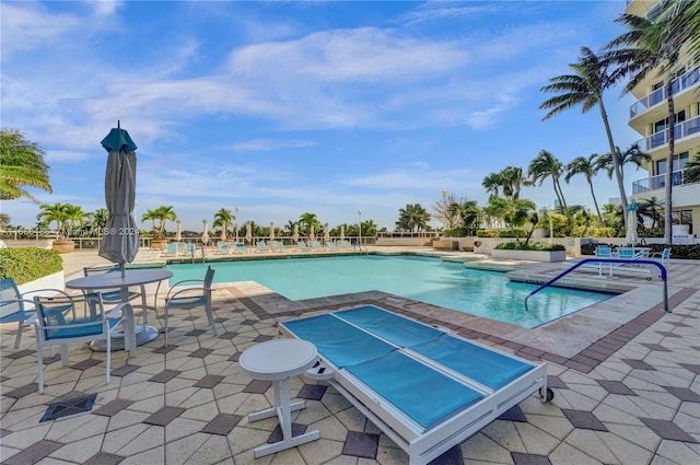 view of pool featuring a patio area