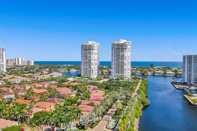 aerial view with a water view