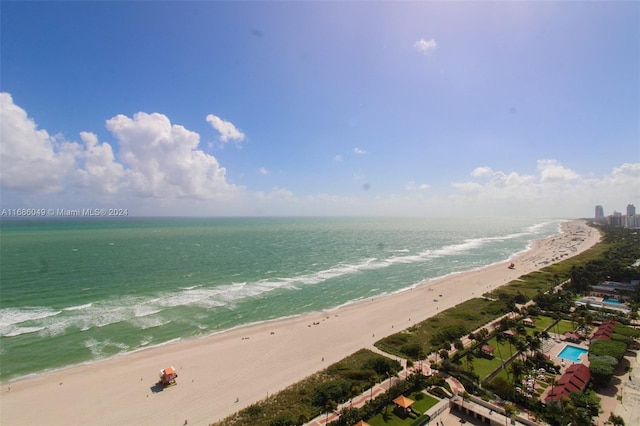 property view of water featuring a beach view