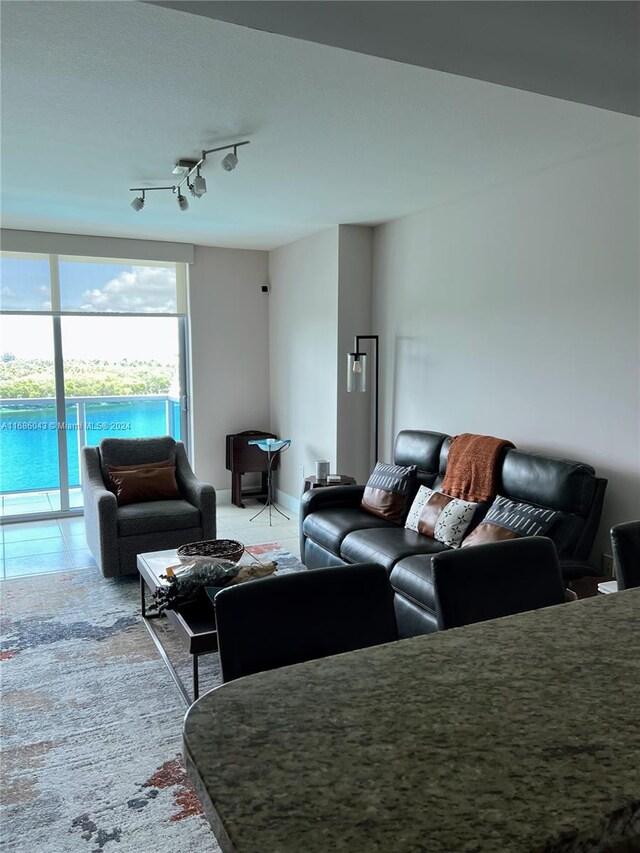 living room featuring tile patterned flooring