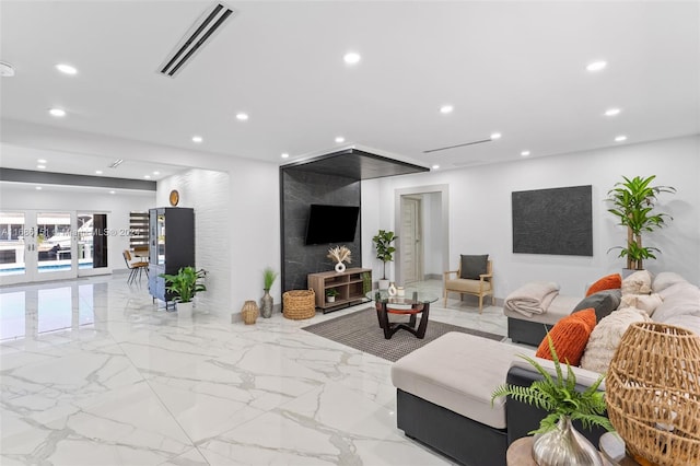 living room featuring french doors