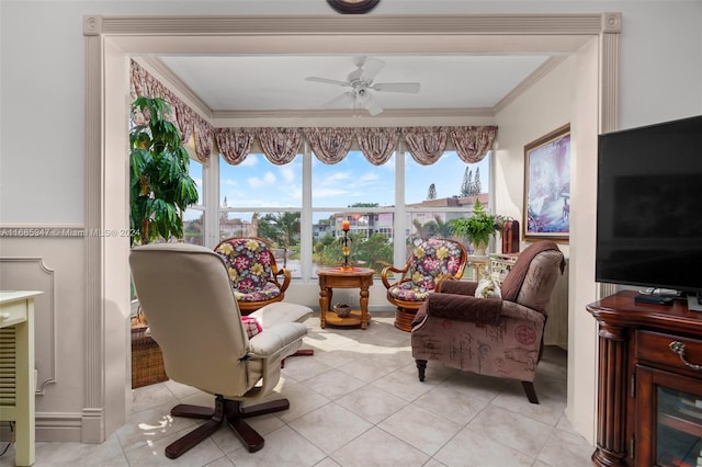 sunroom / solarium with ceiling fan