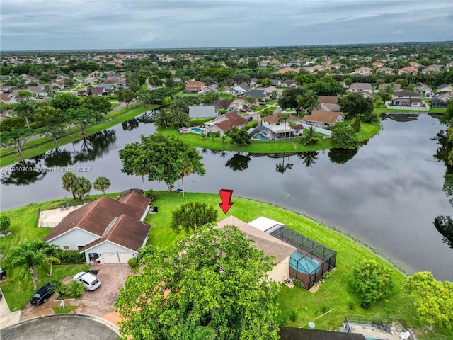 bird's eye view featuring a water view