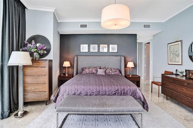 bedroom with ornamental molding