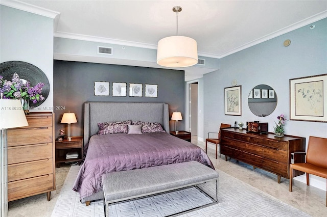 bedroom with ornamental molding