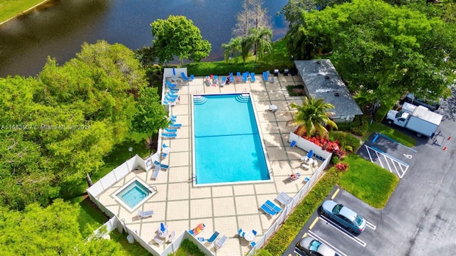 aerial view with a water view