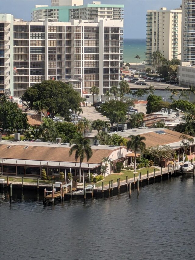 view of building exterior featuring a water view