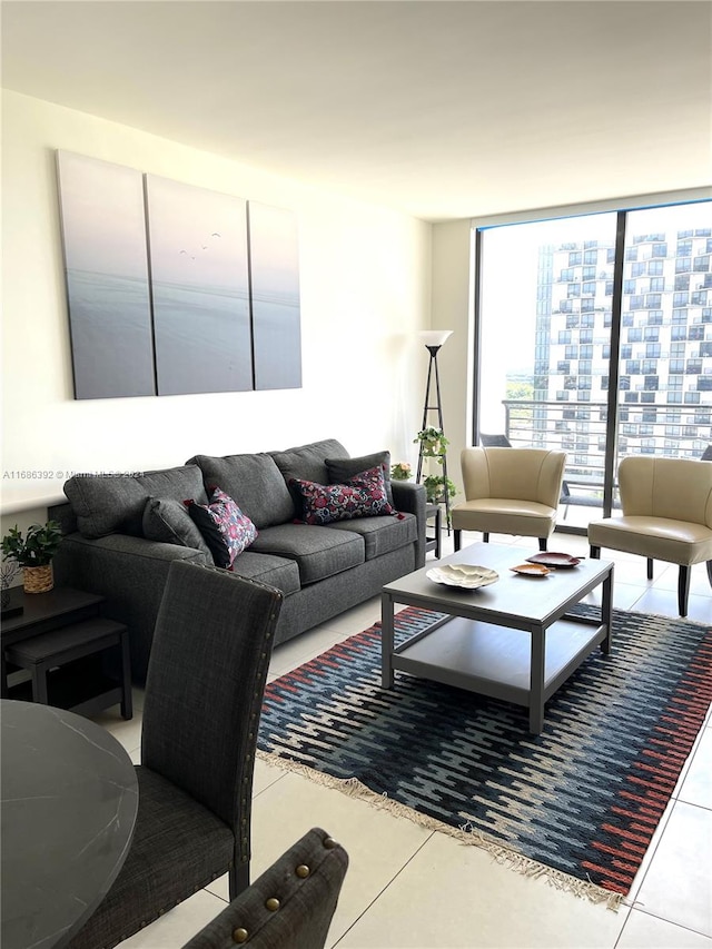 living room featuring light tile patterned floors