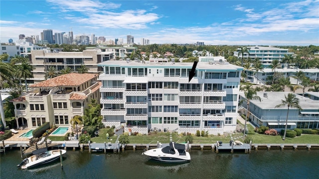 aerial view with a water view