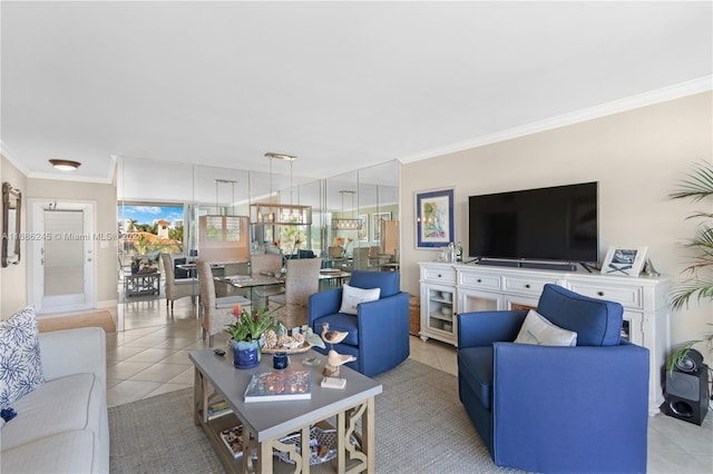 180 Isle Of Venice Dr Unit 432, Fort Lauderdale, FL 33301 - living room featuring tile patterned flooring and crown molding