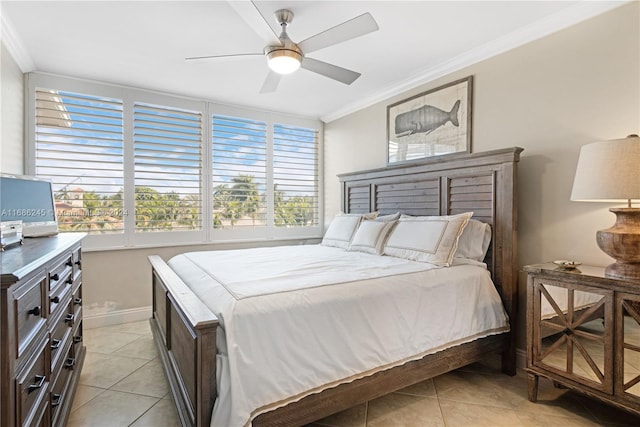 180 Isle Of Venice Dr Unit 432, Fort Lauderdale, FL 33301 - bedroom with light tile patterned flooring, crown molding, ceiling fan, and baseboards