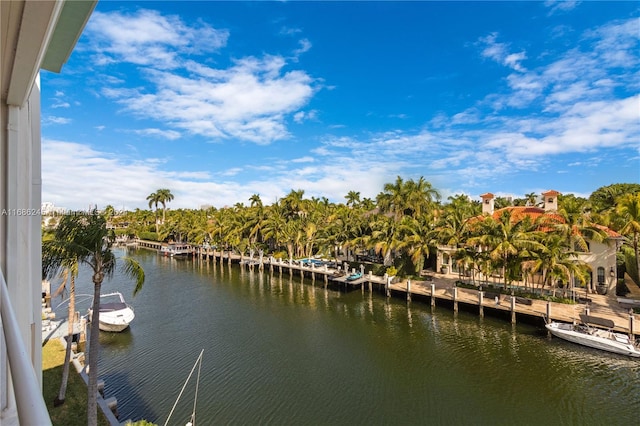 view of water feature featuring a dock