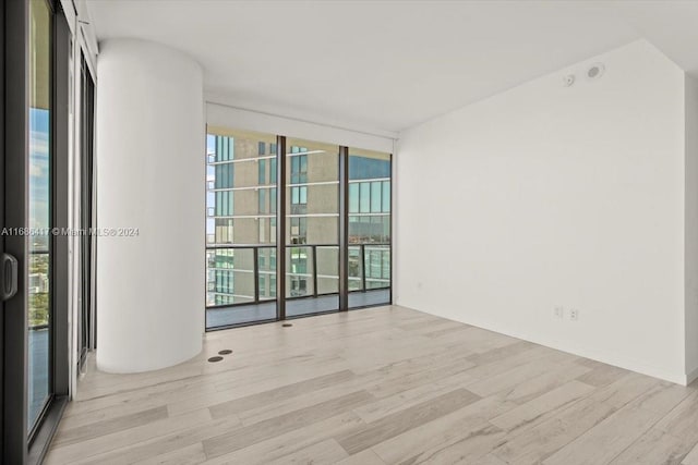 spare room featuring expansive windows and light wood-type flooring