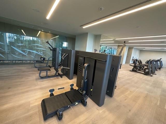 exercise room featuring hardwood / wood-style floors