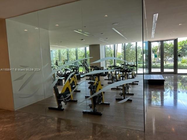 gym featuring a wall of windows and a healthy amount of sunlight