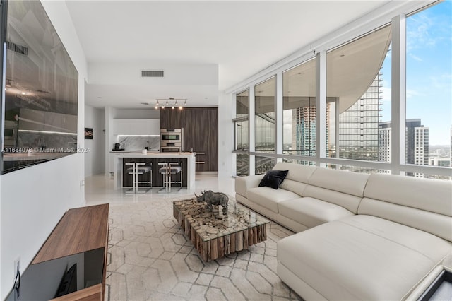 living room with track lighting and plenty of natural light