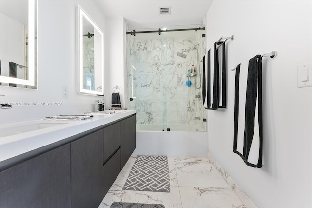851 NE 1st Ave Unit 3302, Miami, FL 33132 - bathroom featuring enclosed tub / shower combo, marble finish flooring, and double vanity